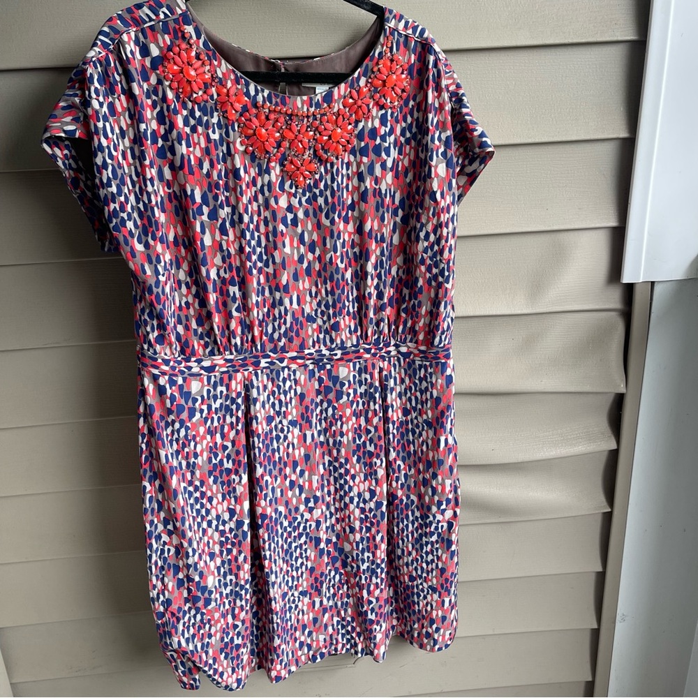 BODEN $120 Gem Jewel Embellished Lined Pleated Printed Dress Size US 14 Career